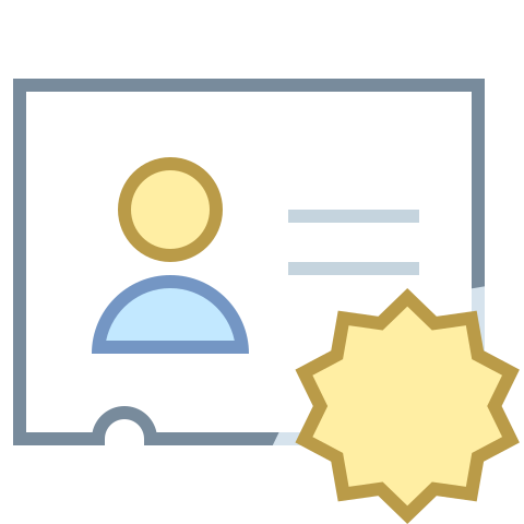 Cartoon badge with employee info and star badge